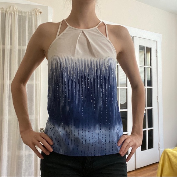 Strappy Blue and White Bubble Pattern Top - Picture 2 of 4